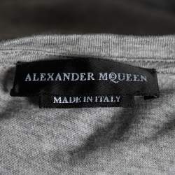 Pre Owned Alexander McQueen Grey Cotton Graphic Printed Crew Neck Short Sleeve Top S