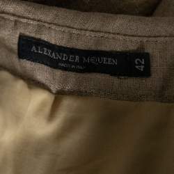 Pre Owned Alexander McQueen Gold Linen Bow Detail Pencil Skirt M
