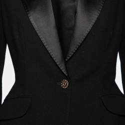 Pre Owned Alexander McQueen Black Wool & Satin Lapel Detail Single Breasted Blazer M