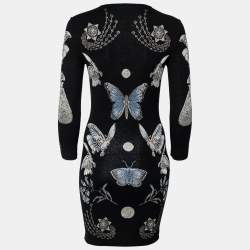 Pre Owned Alexander McQueen Black Jacquard Lurex Knit Round Neck Dress M