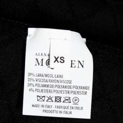 Pre Owned Alexander McQueen Black Patterned Stretch Wool Peplum Top XS