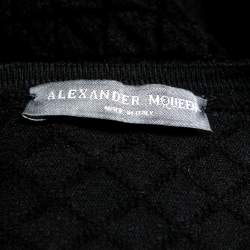 Pre Owned Alexander McQueen Black Patterned Stretch Wool Peplum Top XS