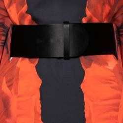 Alexander McQueen Black and Orange Floral Printed Belted Dress M