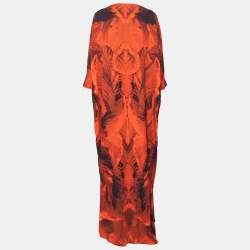 Alexander McQueen Black and Orange Floral Printed Belted Dress M