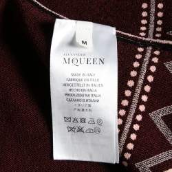 Pre Owned Alexander McQueen Pink Knit Geometric Pattern Short Sleeves Flared Dress M