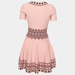 Pre Owned Alexander McQueen Pink Knit Geometric Pattern Short Sleeves Flared Dress M