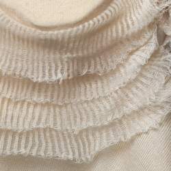 Pre Owned Alexander McQueen Cream Ruffle Detailed Turtle Neck Top S
