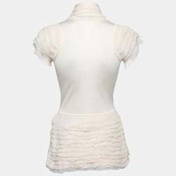 Pre Owned Alexander McQueen Cream Ruffle Detailed Turtle Neck Top S