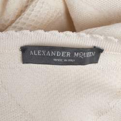 Pre Owned Alexander McQueen Cream Patterned Knit Short Sleeve Dress L