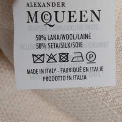 Pre Owned Alexander McQueen Cream Patterned Knit Short Sleeve Dress L