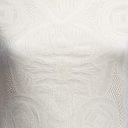 Pre Owned Alexander McQueen Cream Patterned Knit Short Sleeve Dress L