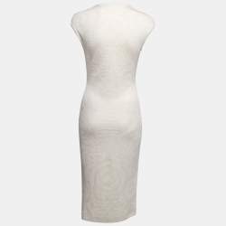 Pre Owned Alexander McQueen Cream Patterned Knit Short Sleeve Dress L