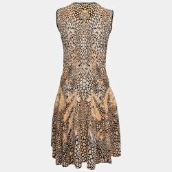 Pre Owned Alexander McQueen Mustard Yellow Animal Jacquard Lurex Knit Dress L