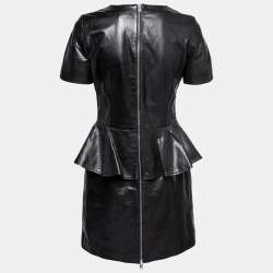 Pre Owned McQ by Alexander McQueen Black Leather Short Sleeve Peplum Dress M