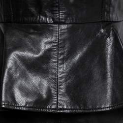 Pre Owned McQ by Alexander McQueen Black Leather Short Sleeve Peplum Dress M