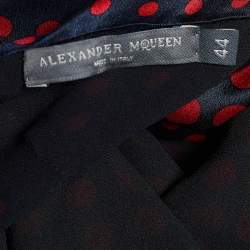 Pre Owned Alexander McQueen Bicolor Silk Polka Dot Fringed Scarf Halter Top M