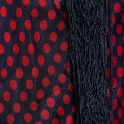 Pre Owned Alexander McQueen Bicolor Silk Polka Dot Fringed Scarf Halter Top M