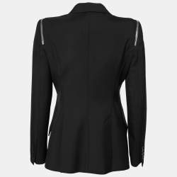 Pre Owned Alexander McQueen Black Wool Zip Detail Single Breasted Blazer M