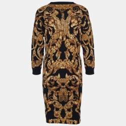 Pre Owned Alexander McQueen Bicolor Jacquard Silk Wool Sweater Dress M