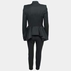 Pre Owned Alexander McQueen Black Wool Asymmetric Hem Peplum Blazer & Pant Suit M