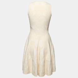 Pre Owned Alexander McQueen Cream Jacquard Sleeveless Dress S