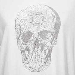 Pre Owned Alexander McQueen White Skull Printed Cotton Crew Neck T-Shirt XL