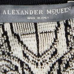 Pre Owned Alexander McQueen Black Wool & Silk Jacquard Fitted Dress M
