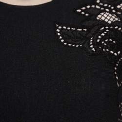 Pre Owned Alexander McQueen Black Knit Floral Jacquard Inlay Flared Dress M