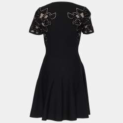 Pre Owned Alexander McQueen Black Knit Floral Jacquard Inlay Flared Dress M