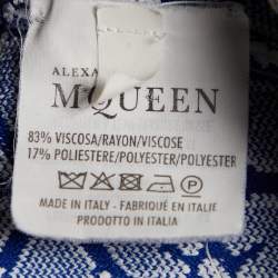 Pre Owned Alexander McQueen Blue Embossed Floral Jacquard Knit Crop Top & Skirt Set L