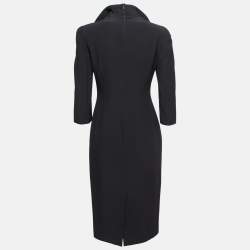 Pre Owned Alexander McQueen Black Crepe Ruffle Neck Midi Dress M