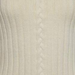 Pre Owned Alexander McQueen Off White Wool Cable Knit Peplum Jumper S