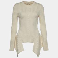 Pre Owned Alexander McQueen Off White Wool Cable Knit Peplum Jumper S
