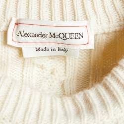 Pre Owned Alexander McQueen Off White Wool Cable Knit Peplum Jumper S