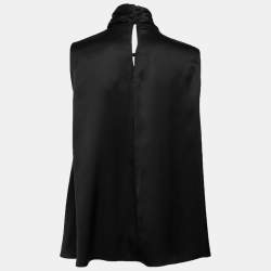 Pre Owned Alexander McQueen Black Satin Silk Draped Sleeveless Top M