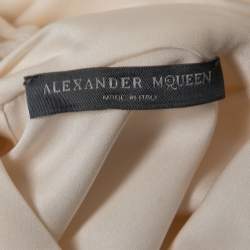 Pre Owned Alexander McQueen White Satin Silk Draped Sleeveless Top M