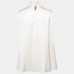 Pre Owned Alexander McQueen White Satin Silk Draped Sleeveless Top M