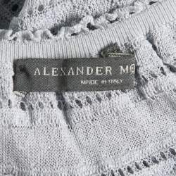 Pre Owned Alexander McQueen Blue Pointelle Knit Ruffle Trimmed Top S