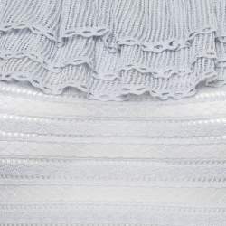 Pre Owned Alexander McQueen Blue Pointelle Knit Ruffle Trimmed Top S