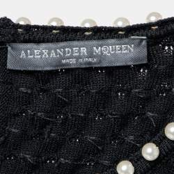 Pre Owned Alexander McQueen Black Knit Pearl Embellished Flared Hem Dress L