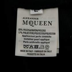 Pre Owned Alexander McQueen Black Knit Pearl Embellished Flared Hem Dress L