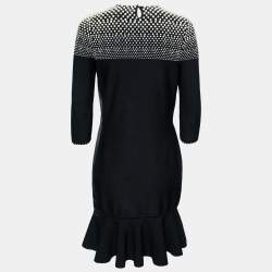 Pre Owned Alexander McQueen Black Knit Pearl Embellished Flared Hem Dress L