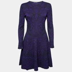 Alexander McQueen Blue & Black Jacquard Knit Round Neck Dress M