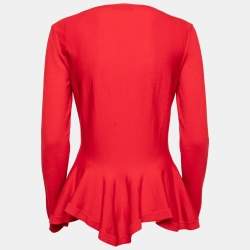 Alexander McQueen Red Wool Peplum Long Sleeve Sweater L