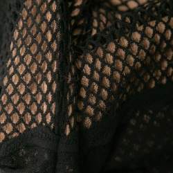 Pre Owned Alexander McQueen Black Perforated Knit Overlay Long Sleeve Top S