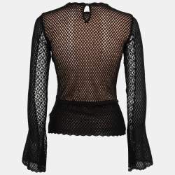 Pre Owned Alexander McQueen Black Perforated Knit Overlay Long Sleeve Top S
