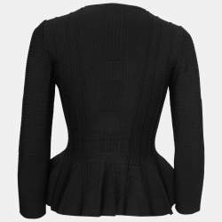 Pre Owned Alexander McQueen Black Stretch-Knit Zip-Front Peplum Top S