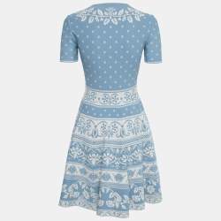 Pre Owned Alexander McQueen Light Blue Floral Jacquard Knit Dress Midi Dress S
