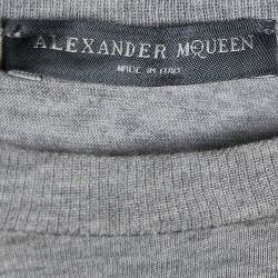 Pre Owned Alexander McQueen Grey Skull Printed Cotton Knit T-Shirt S