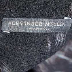 Pre Owned Alexander McQueen Black Printed Crepe Draped Midi Dress M